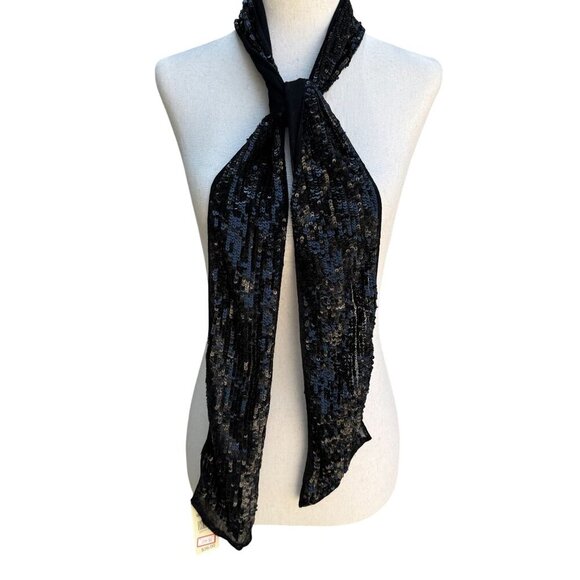 Valerie Stevens Womens Black Glam Party Sequin Mesh Scarf Wrap Belt Tie New OS - Picture 1 of 6